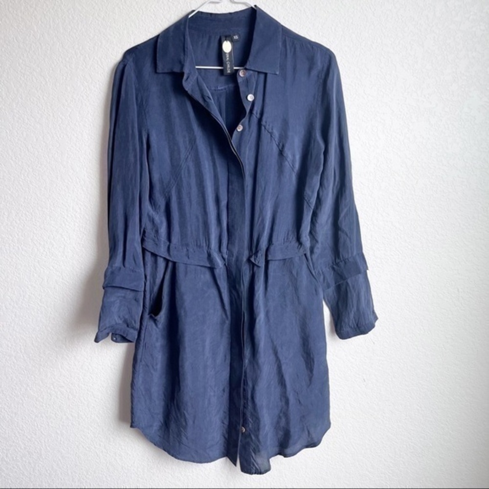 Feral Childe Navy Button Up Midi Dress Navy Roll Sleeve XS